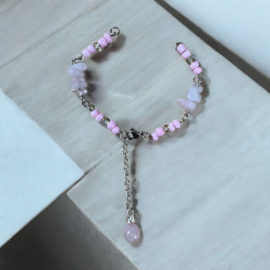 RVS armbandje met rozenkwarts | lengte 18cm