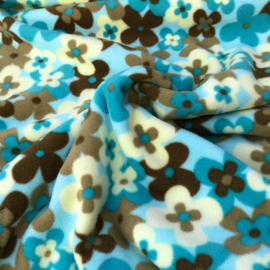 polyester fleece bloemen turquoise-blauw