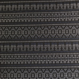 Tricot jacquard zwart met blauw en wit patroon