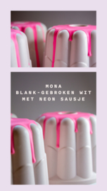 Mona kandelaar gebroken wit+neon roze