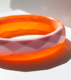 Armband transparant oranje + dekkend pastel roze