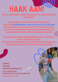 Haak aan! gratis aanschuiven iedere donderdagavond in de hal bij KADE40