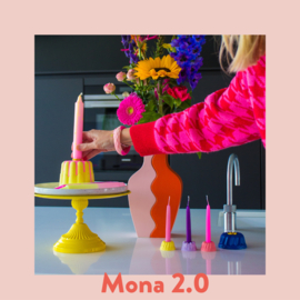 Mona kandelaar geel+neon roze
