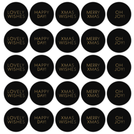 Sticker - Christmas Wishes (zwart/goud) - 10 stuks