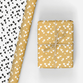 Inpakpapier | Hartjes goud, wit en zwart