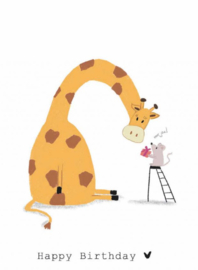 Kaart |  Happy Birthday (giraffe en muis)