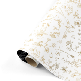 Inpakpapier | Victoriaanse bloem goud, wit en zwart