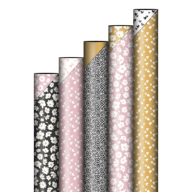 Inpakpapier | Bloemetjes roze, wit en goud
