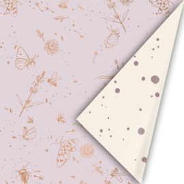 Inpakpapier | Vlinder roze, goud, ecru