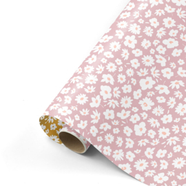 Inpakpapier | Bloemetjes roze, wit en goud