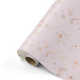 Inpakpapier | Vlinder roze, goud, ecru