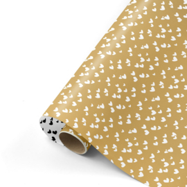 Inpakpapier | Hartjes goud, wit en zwart