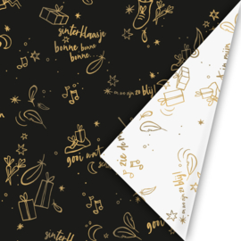 Inpakpapier | Sing along sint zwart/goud/wit