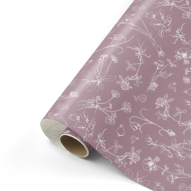 Inpakpapier | Bloem paars, ecru,groen