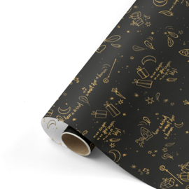 Inpakpapier | Sing along sint zwart/goud/wit