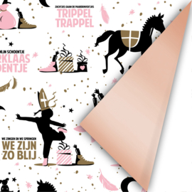 Inpakpapier | Sing along sint roze/zwart/goud