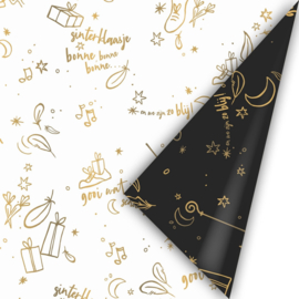 Inpakpapier | Sing along sint wit/goud/zwart