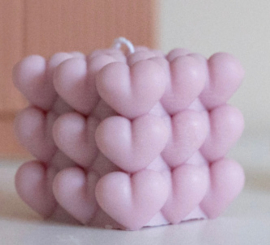 Kaars | Cube hartjes roze