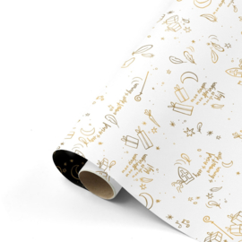 Inpakpapier | Sing along sint wit/goud/zwart