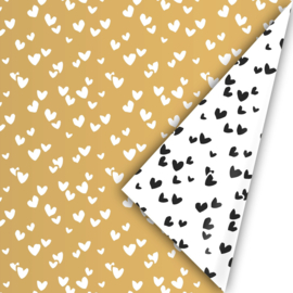 Inpakpapier | Hartjes goud, wit en zwart