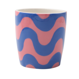 Qué Rico     MUG VALENTINA - roze/ blauwe golven