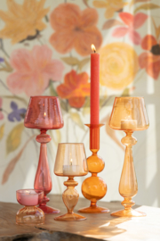 Kaarshouder Glas Licht Oranje Small
