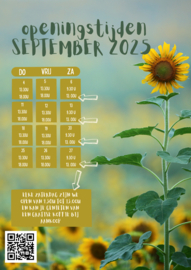 OPENINGSTIJDEN SEPTEMBER 2025