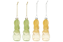 Konijnen Hanger Glas Groen/Geel Assortiment Van 2 /PRIJS IS PER 4 STUKS