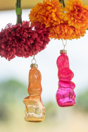Konijnen Hanger Glas Oranje/Roze Assortiment Van 2/ prijs is voor 4 stuks