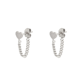 Oorbellen - Stud Y Chain Heart