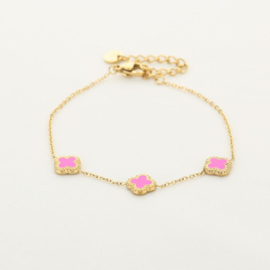 Armband - drie klavers roze