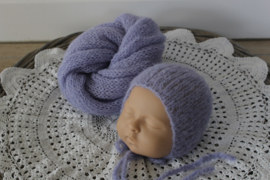 Gebreide wrap met bonnet brushed alpaca lavendel