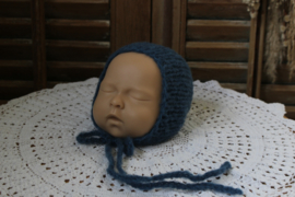 Newborn bonnet brushed alpaca blauw