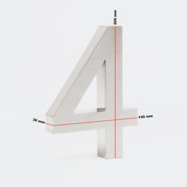 Huisnummer 4 Arial rvs/inox 3D 20cm weerbestendig