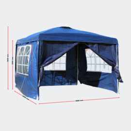 Tuintent partytent paviljoen 3x3m losse zijpanelen blauw