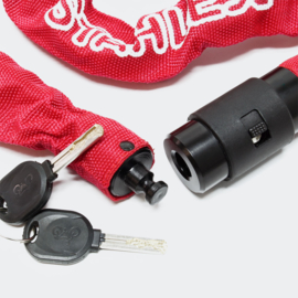 Hangslot fietsslot rood met 2 sleutels stalen ketting 120cm