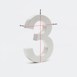 Huisnummer 3 Arial rvs/inox 3D 20cm weerbestendig