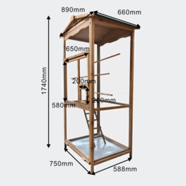 Vogelkooi Volière in hout met ladder en stokken