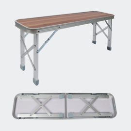 Opvouwbare Campingtafel Alu. met 2 banken in houten design 90x66x70cm