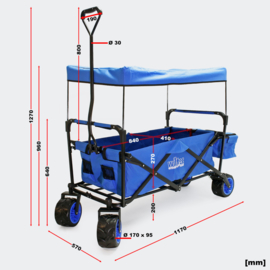 Opvouwbare handkar bolderkar met luifel blauw tot 70kg