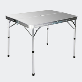 Opvouwbare campingtafel alu met 2 banken in zilver 90x66x70cm