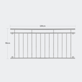 Balkonleuning reling balustrade RVS 90 x 184cm