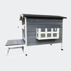 Kattenhuis met terras binnen/buiten hout