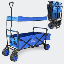 Opvouwbare handkar bolderkar met luifel blauw tot 70kg