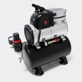 Airbrush compressor AF189 met waterafscheider en drukregelaar