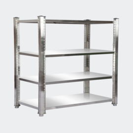 Opbergrek roestvrij staal 180x50x155cm met 4 planken voor restaurants