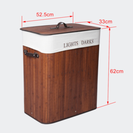 Bamboe Wasbox 105L met Linnenzak & 2 Vakken Naturel Opvouwbaar