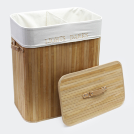 Bamboe Wasbox 105L met Linnenzak & 2 Vakken Naturel Opvouwbaar