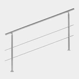 Leuning balustrade traprail rvs 2 dwarsbalken 180cm