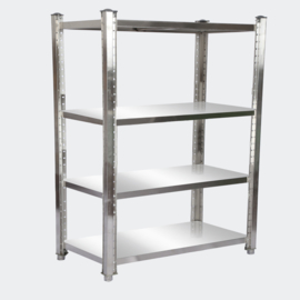 Opbergrek roestvrij staal 150x50x155cm met 4 planken voor restaurants